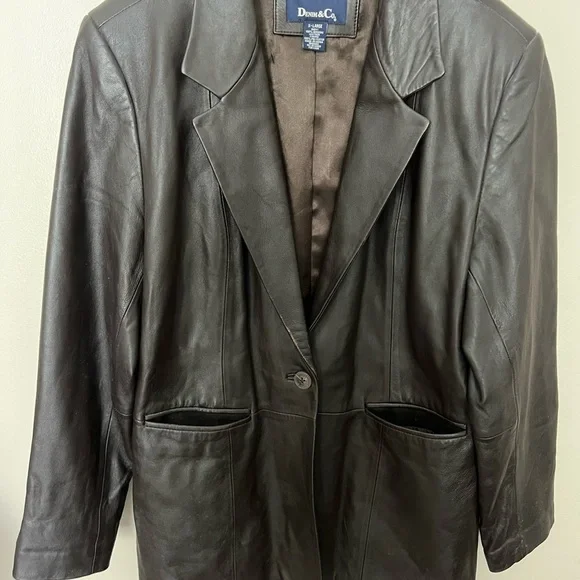 Denim and Co. qvc smooth brown leather distressed oversized blazer - Picture 4 of 10